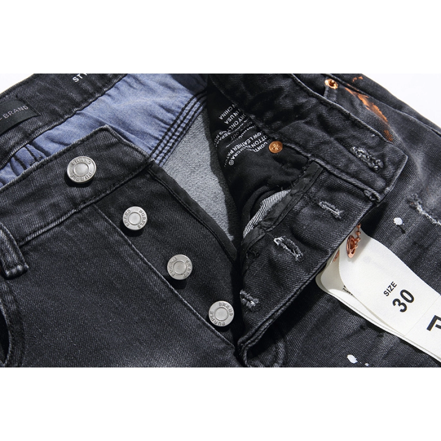 Purple Brand Paint Splatter Stacked Denim Jeans Black PU101