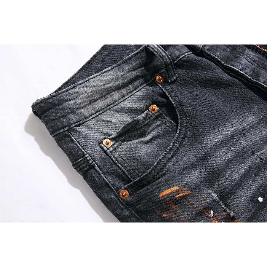 Purple Brand Paint Splatter Stacked Denim Jeans Black PU101