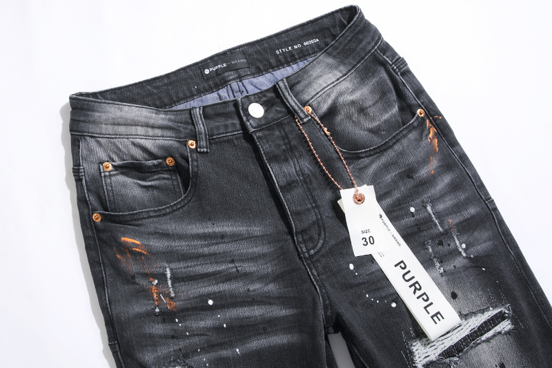 Purple Brand Paint Splatter Stacked Denim Jeans Black PU101