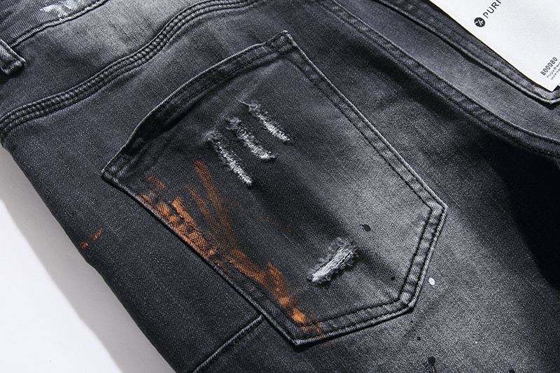 Purple Brand Paint Splatter Stacked Denim Jeans Black PU101