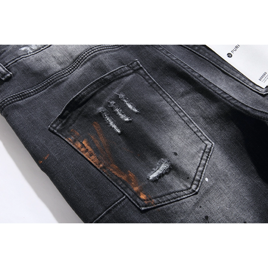 Purple Brand Paint Splatter Stacked Denim Jeans Black PU101