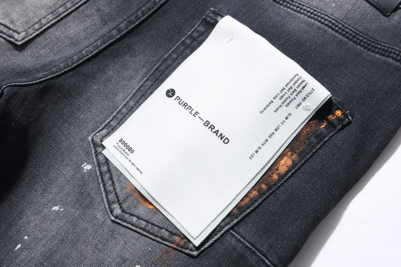 Purple Brand Paint Splatter Stacked Denim Jeans Black PU101