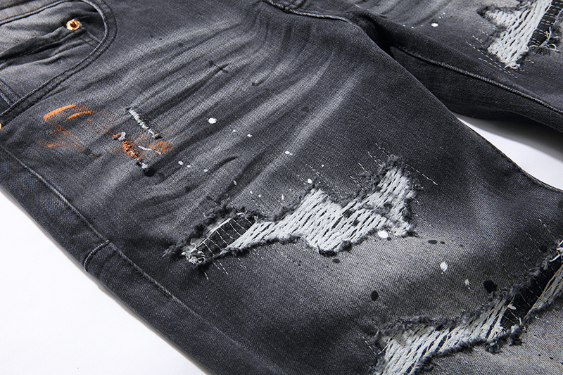 Purple Brand Paint Splatter Stacked Denim Jeans Black PU101