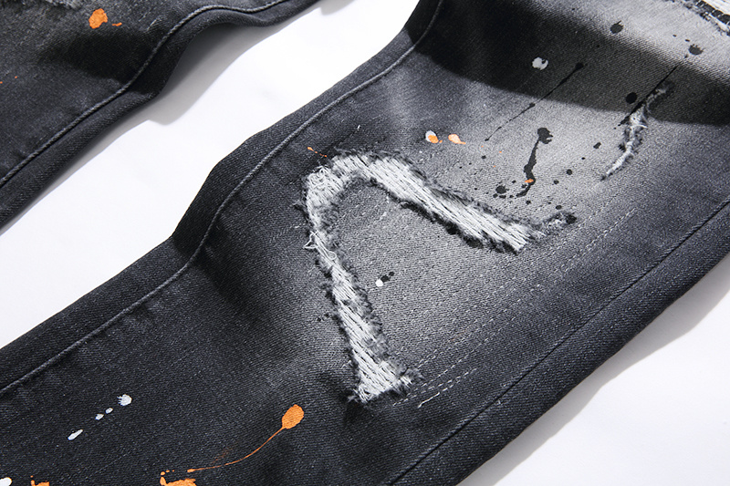Purple Brand Paint Splatter Stacked Denim Jeans Black PU101