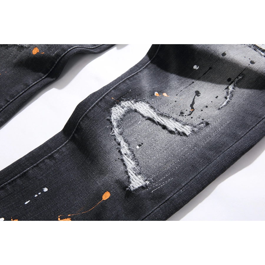 Purple Brand Paint Splatter Stacked Denim Jeans Black PU101
