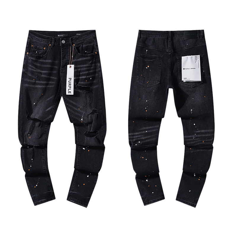 Purple Brand Paint Splatter Stacked Denim Jeans Black PU116