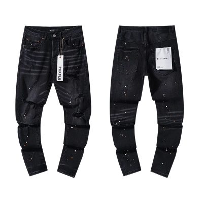 Purple Brand Paint Splatter Stacked Denim Jeans Black PU116 01