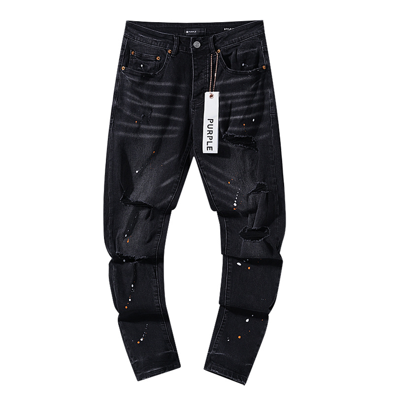 Purple Brand Paint Splatter Stacked Denim Jeans Black PU116