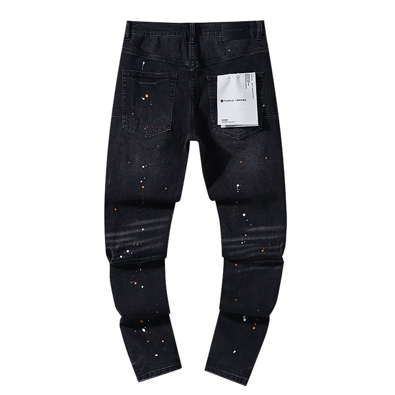 Purple Brand Paint Splatter Stacked Denim Jeans Black PU116