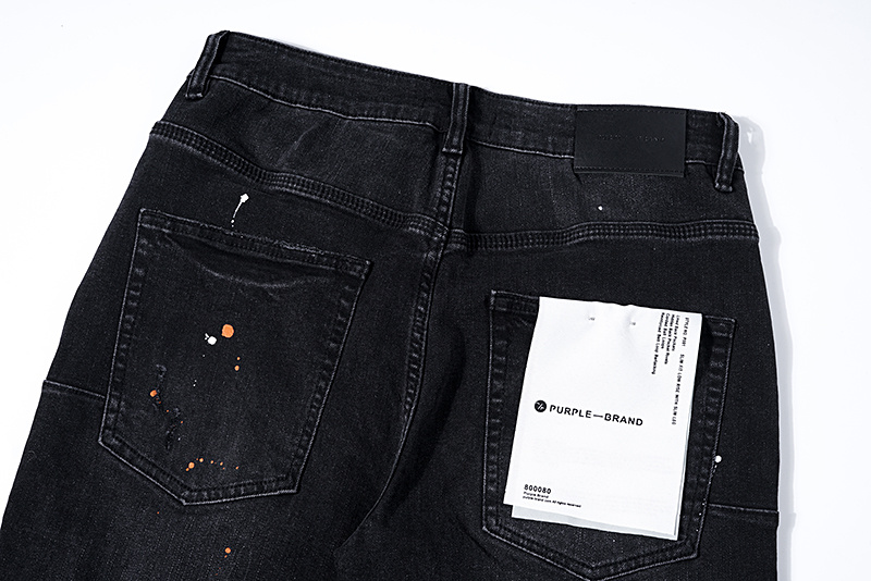 Purple Brand Paint Splatter Stacked Denim Jeans Black PU116