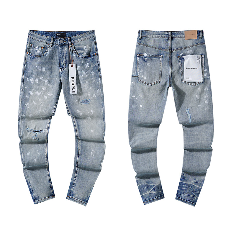 Purple Brand Paint Splatter Stacked Denim Jeans Light Blue PU118