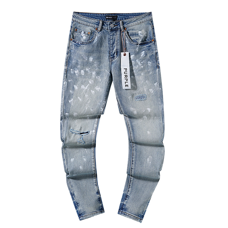 Purple Brand Paint Splatter Stacked Denim Jeans Light Blue PU118