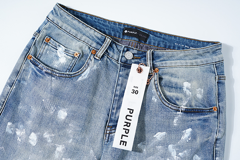 Purple Brand Paint Splatter Stacked Denim Jeans Light Blue PU118