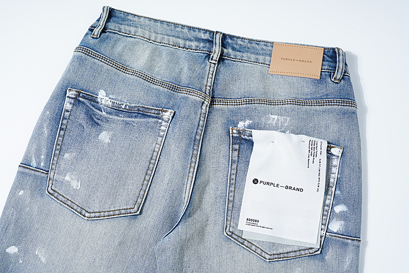 Purple Brand Paint Splatter Stacked Denim Jeans Light Blue PU118