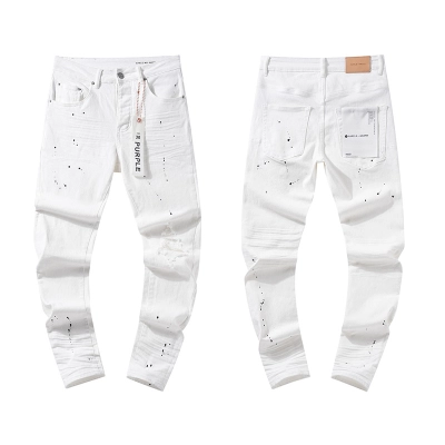 Purple Brand Paint Splatter Stacked Denim Jeans White PU105 01