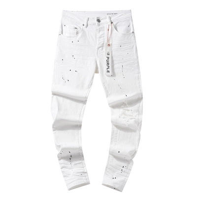 Purple Brand Paint Splatter Stacked Denim Jeans White PU105 02