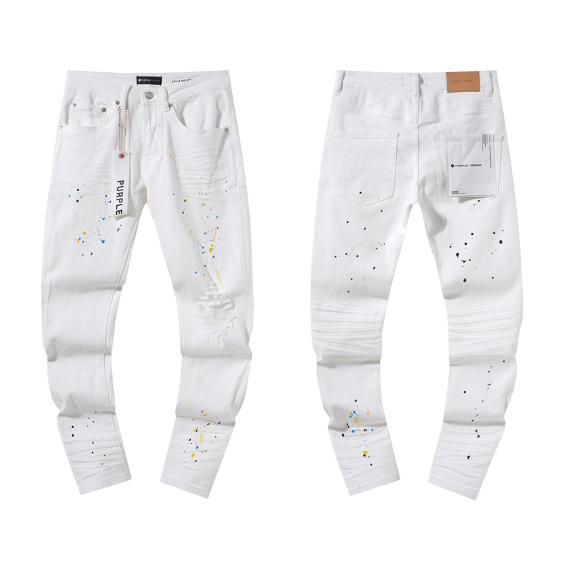 Purple Brand Paint Splatter Stacked Denim Jeans White PU137