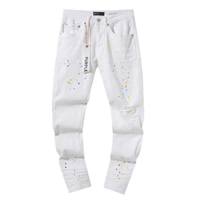 Purple Brand Paint Splatter Stacked Denim Jeans White PU137