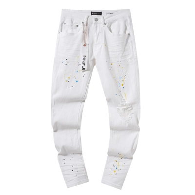 Purple Brand Paint Splatter Stacked Denim Jeans White PU137 02