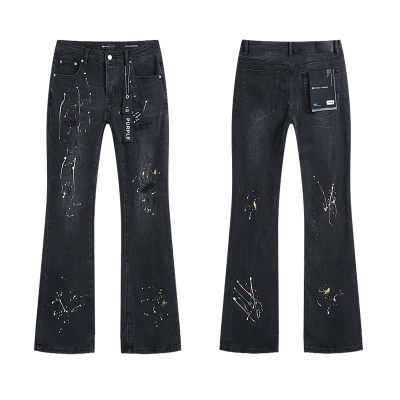 Purple Brand Paint Splatter Straight Denim Jeans Black PU716 01