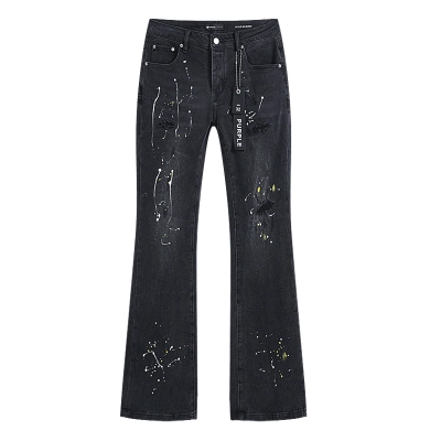 Purple Brand Paint Splatter Straight Denim Jeans Black PU716 02