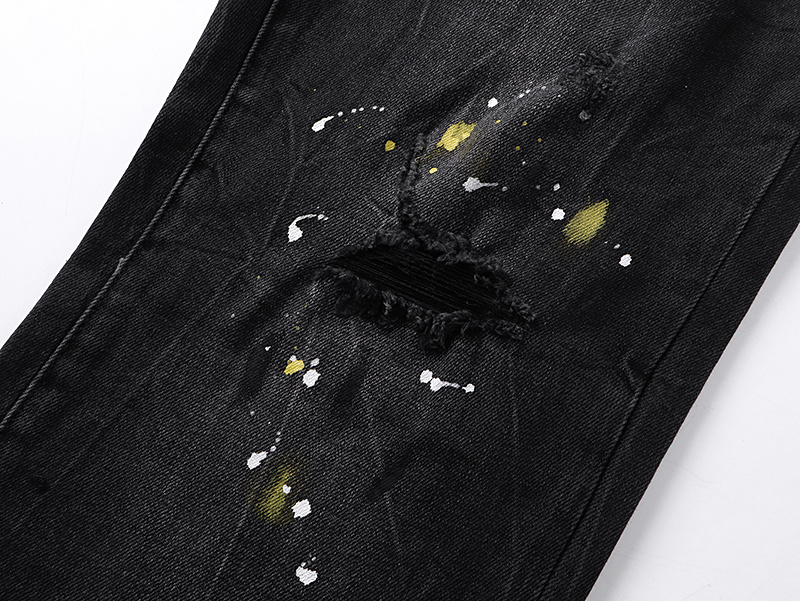 Purple Brand Paint Splatter Straight Denim Jeans Black PU716