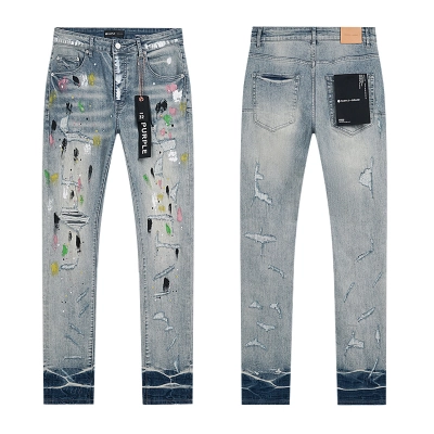 Purple Brand Paint Splatter Wide Leg Denim Jeans Light Blue PU159 01