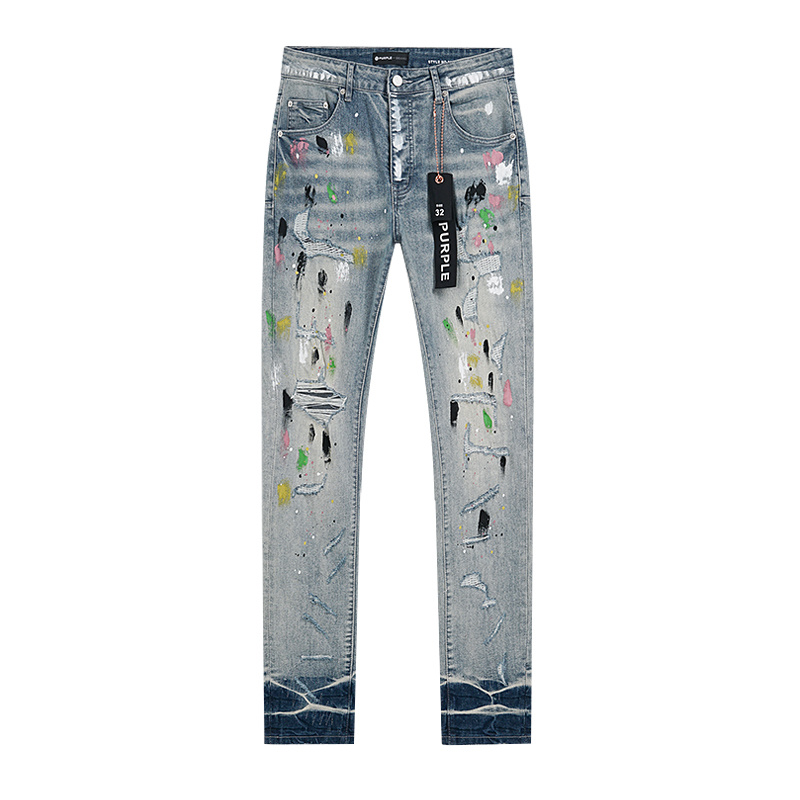 Purple Brand Paint Splatter Wide Leg Denim Jeans Light Blue PU159