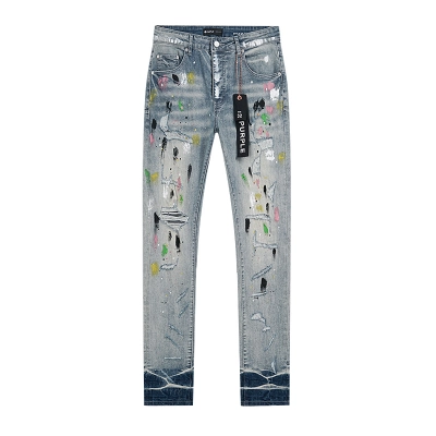 Purple Brand Paint Splatter Wide Leg Denim Jeans Light Blue PU159 02