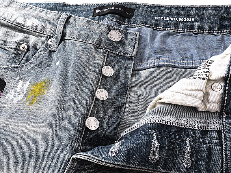 Purple Brand Paint Splatter Wide Leg Denim Jeans Light Blue PU159