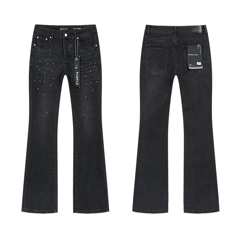 Purple Brand Rhinestone Bootcut Denim Jeans Black PU710