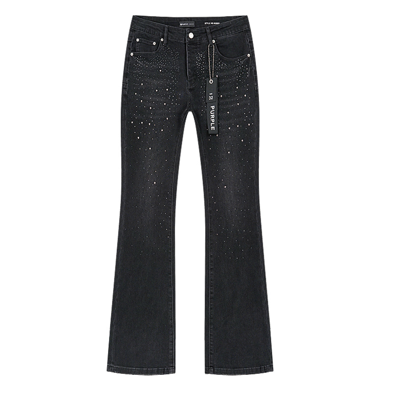 Purple Brand Rhinestone Bootcut Denim Jeans Black PU710