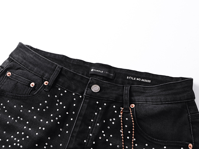 Purple Brand Rhinestone Cross Denim Shorts Black PU529