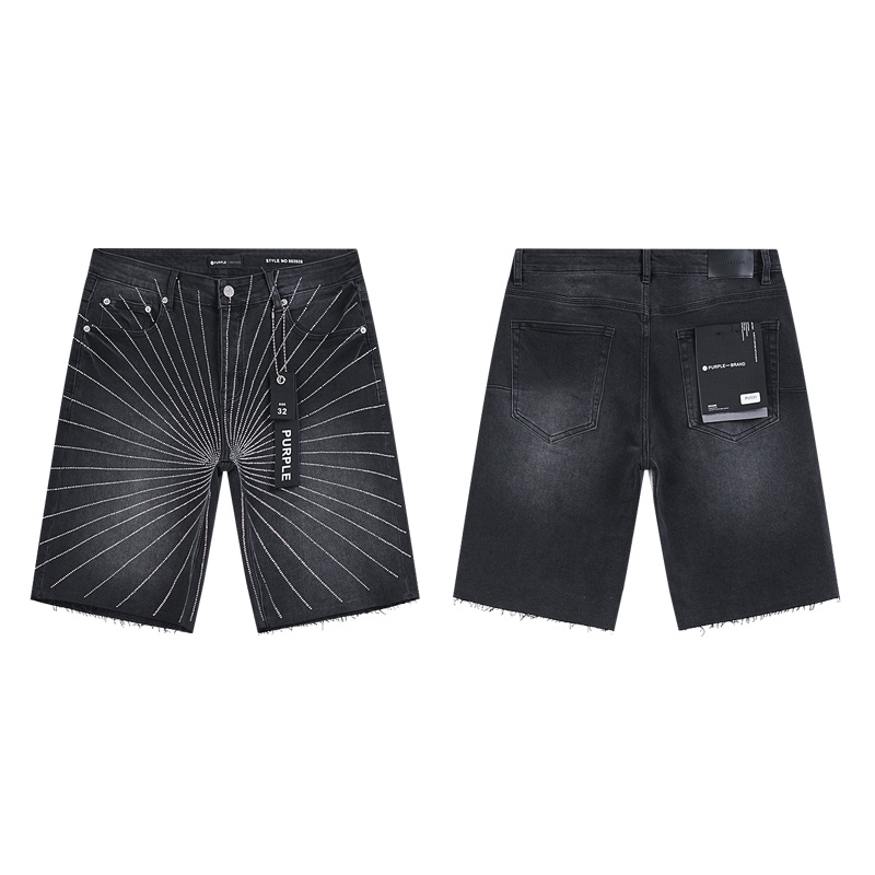Purple Brand Rhinestone Denim Shorts Black PU531