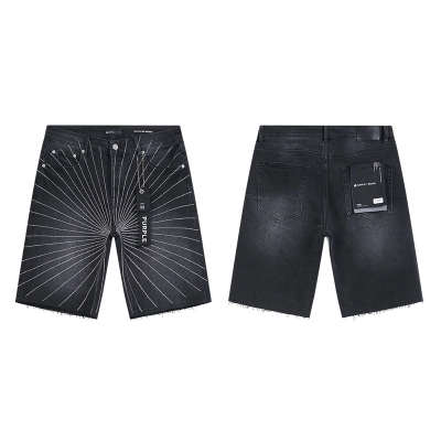 Purple Brand Rhinestone Denim Shorts Black PU531 01