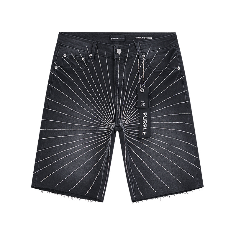 Purple Brand Rhinestone Denim Shorts Black PU531