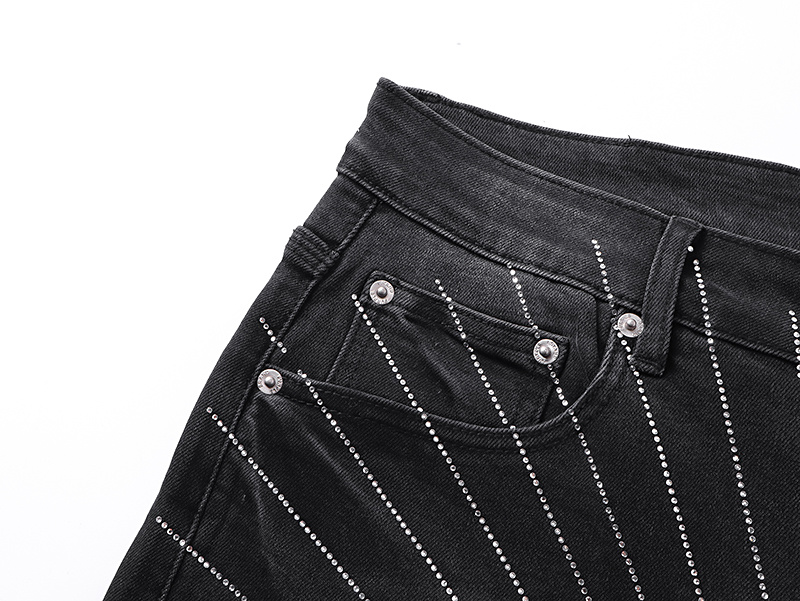 Purple Brand Rhinestone Denim Shorts Black PU531