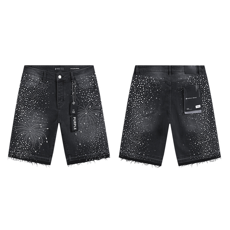 Purple Brand Rhinestone Denim Shorts Black PU532
