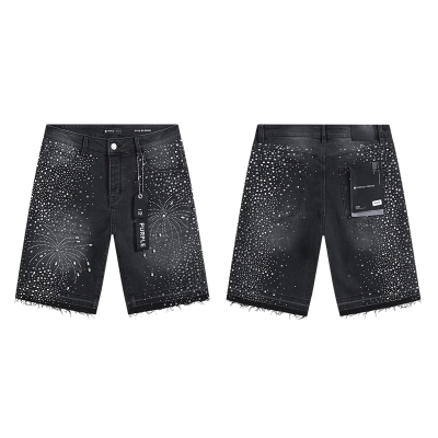 Purple Brand Rhinestone Denim Shorts Black PU532 01