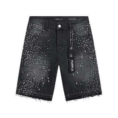 Purple Brand Rhinestone Denim Shorts Black PU532 02
