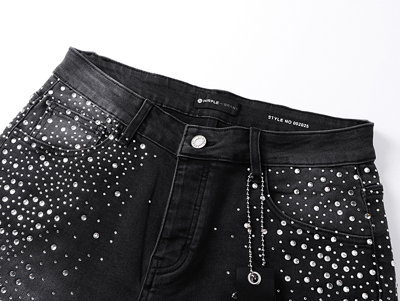Purple Brand Rhinestone Denim Shorts Black PU532