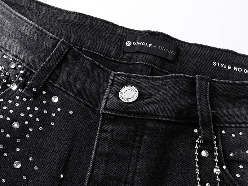 Purple Brand Rhinestone Denim Shorts Black PU532