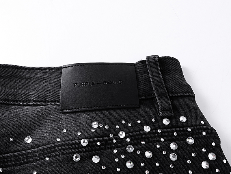 Purple Brand Rhinestone Denim Shorts Black PU532