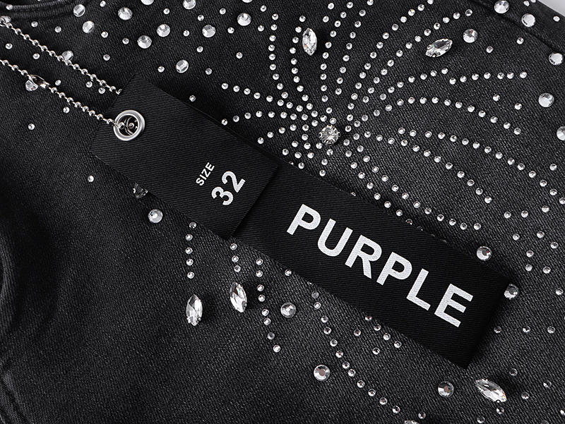 Purple Brand Rhinestone Denim Shorts Black PU532