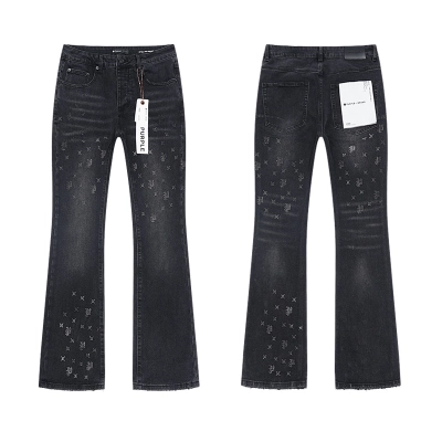 Purple Brand Rhinestone Flared Denim Jeans Black PU190 01