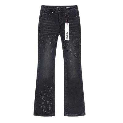 Purple Brand Rhinestone Flared Denim Jeans Black PU190 02