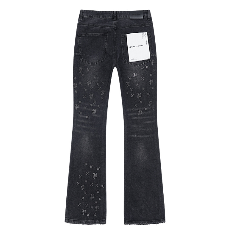 Purple Brand Rhinestone Flared Denim Jeans Black PU190