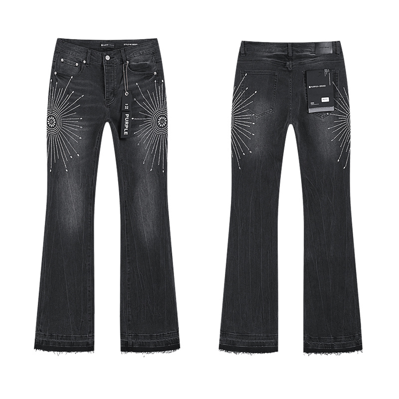 Purple Brand Rhinestone Flared Denim Jeans Black PU715