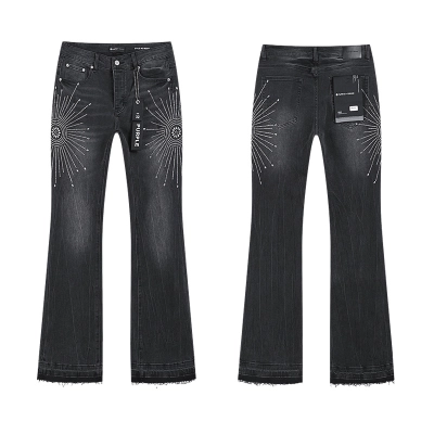 Purple Brand Rhinestone Flared Denim Jeans Black PU715 01