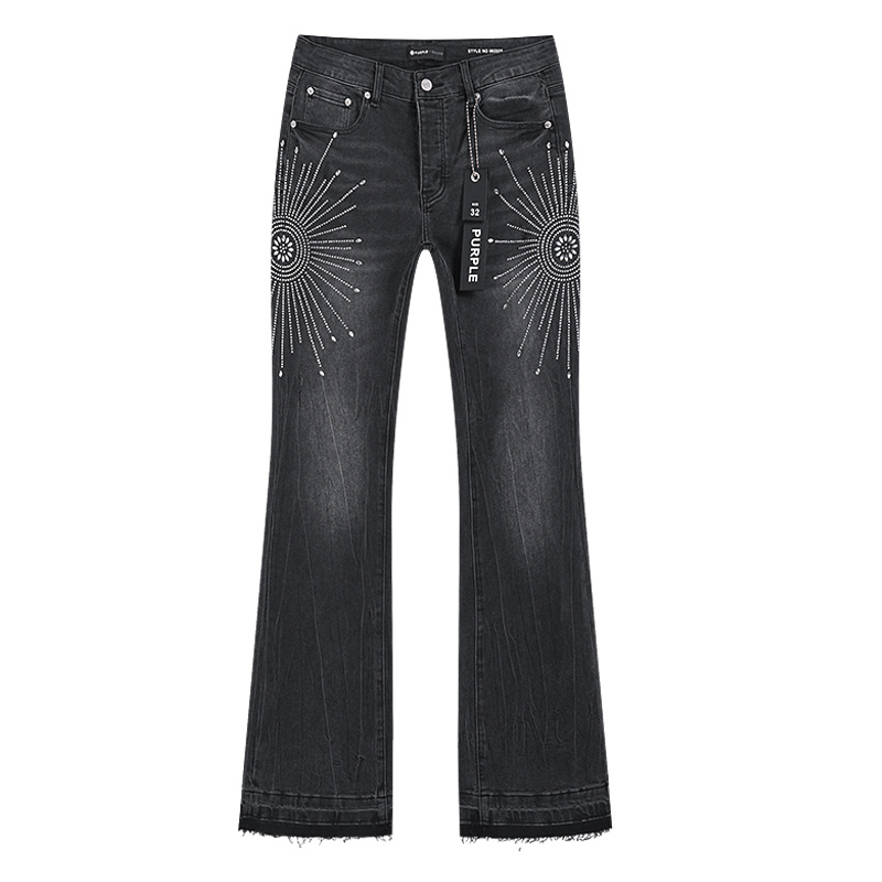 Purple Brand Rhinestone Flared Denim Jeans Black PU715